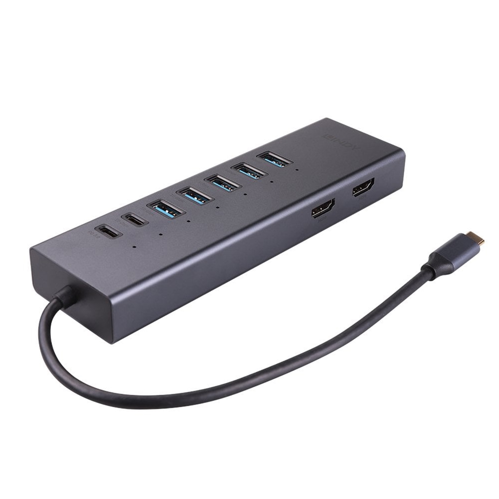 LINDY 43373 DST-Mini Duo, USB-C Laptop Mini Docking Station 2x 4K HDMI, Dark Grey