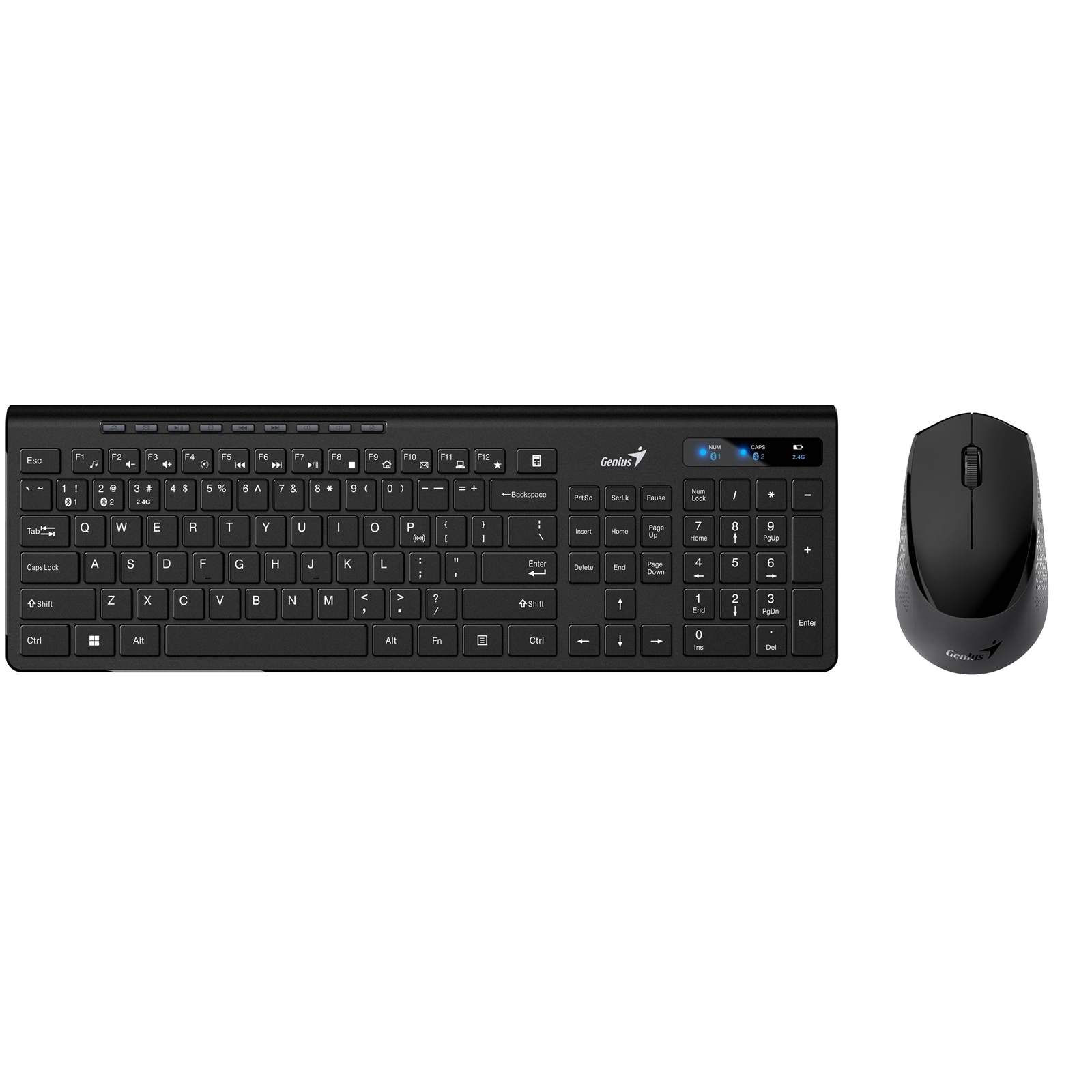 Genius SlimStar 8230 Bluetooth 5.3 and 2.4GHz Wireless Keyboard and Mouse Set, 12 Multimedia Function Keys, Full Size UK Layout, Optical Sensor Mouse, 1200dpi, Connect up to 3 devices simultaneously