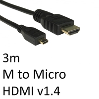 HDMI 1.4 (M) to HDMI Micro 1.4 (M) 3m Black OEM Display Cable