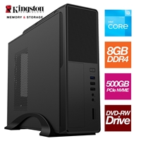 Small Form Factor - Intel i3 12100 4 Core 8 Threads 3.30GHz (4.30GHz Boost), 8GB Kingston RAM, 500GB Kingston NVMe M.2,DVDRW Optical, with Wi-Fi 6 - Small Foot Print for Home or Office Use - Pre-Built PC